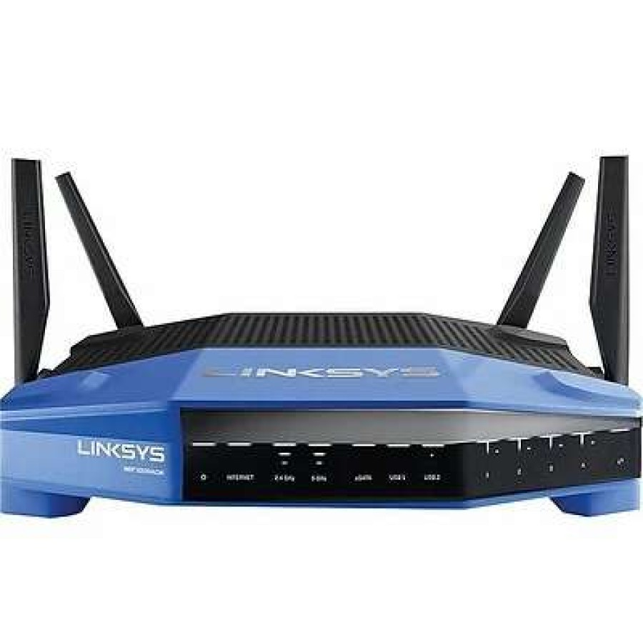 Wireless Routers * | Wireless Routers Linksys Wrt3200Acm-Rm2 Dual Band Wireless And Ethernet Router, Black/Blue